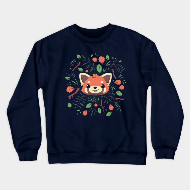 Red Panda Autumn Leaves // Kawaii, Wild Animal Crewneck Sweatshirt by Geekydog